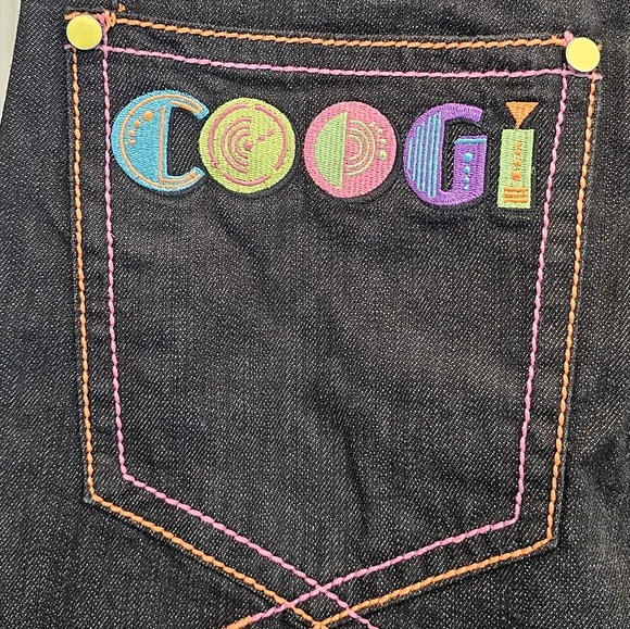 COOGI Black Jeans with Multicolor Geometric Design, EUC, Size W 34, L 34